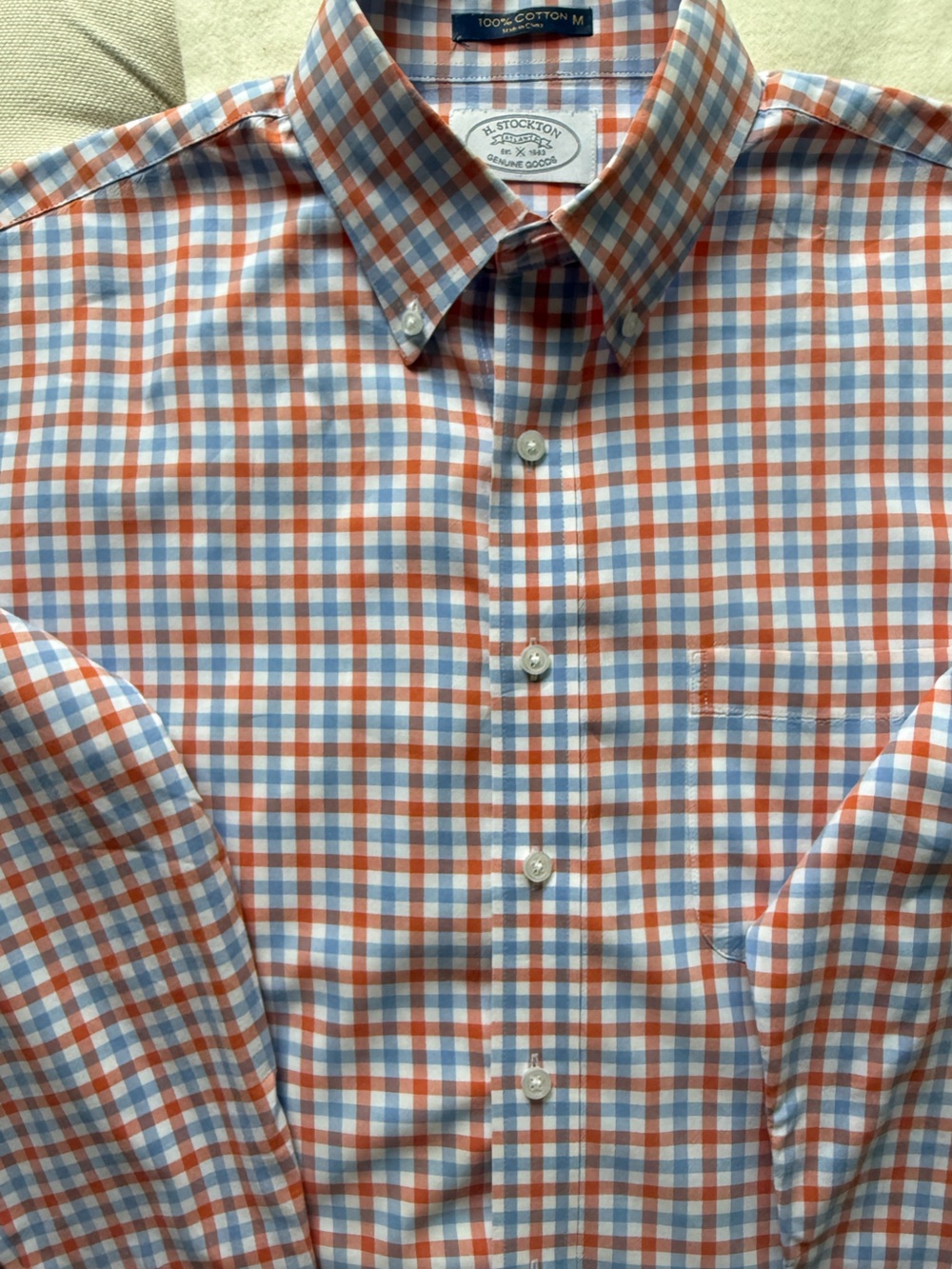 Men's H.Stockton EUC Orange  & Blue Check Button-Up Shirt Med. AUBURN perfect!